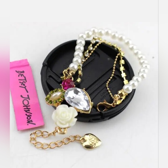 Multi-color Crystal layered flower Pearl bracelet BOGO - Picture 4 of 14